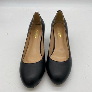 XYD black pointy toe chunky heels pumps shoes